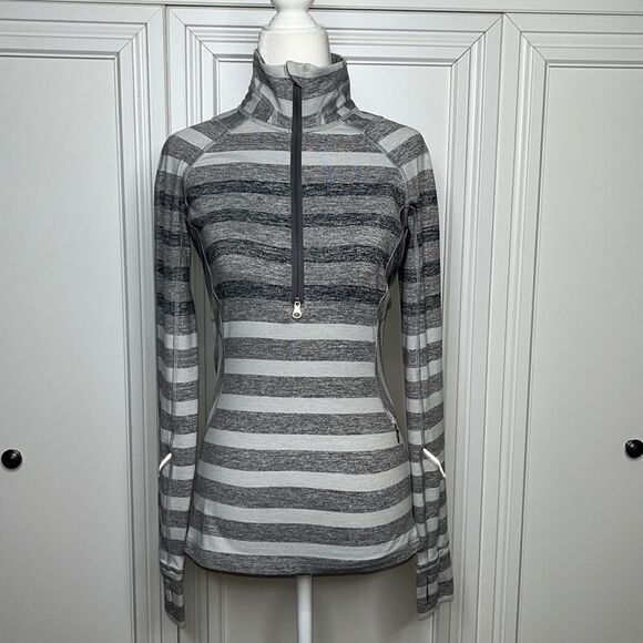 Lululemon Race Your Pace 1/2 Zip Marshmallow Stripe Heathered Slate Size 4 - Picture 1 of 14